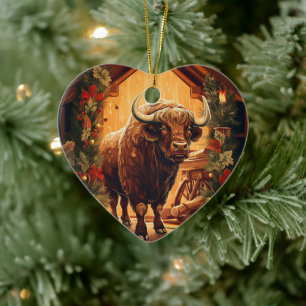 Kawaii Cute Animal Wildlife Bison Djurälskare Gift Julgransprydnad Keramik