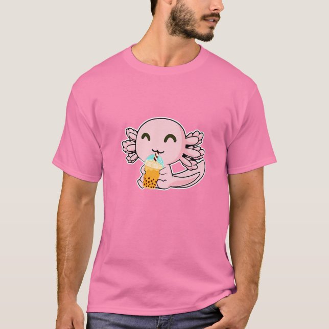 Kawaii Cute Anime Axolotl Boba Tea Bubble Mjölk Te T Shirt (Framsida)