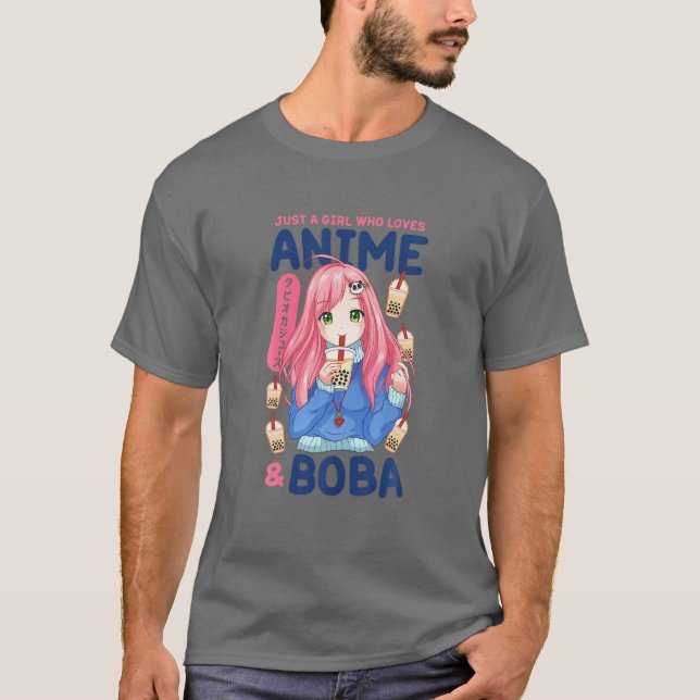 Kawaii Cute Anime Girl Otaku Japansk Boba Tea Gif T Shirt (Framsida)