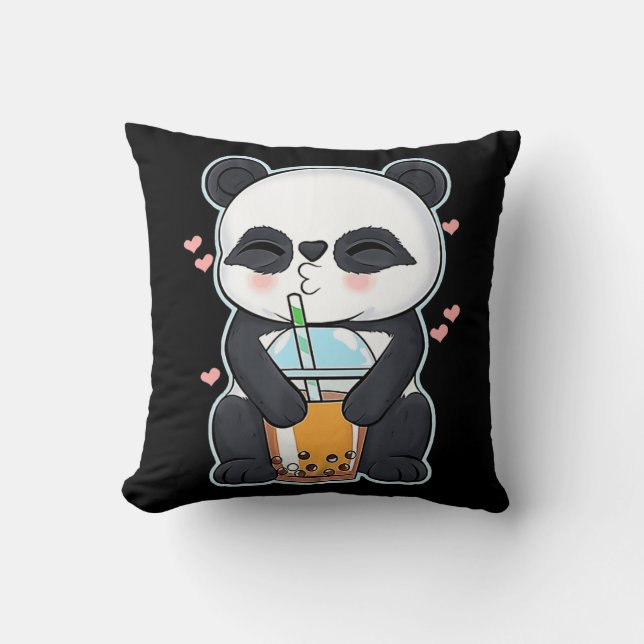 Kawaii Cute Anime Panda Boba Bubble Tea Otaku Mana Kudde (Framsida)