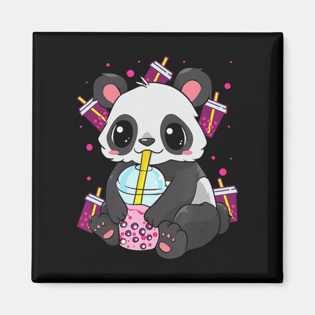 Kawaii Cute Anime Panda Boba Bubble Tea Otaku Mana Magnet (Framsidan)