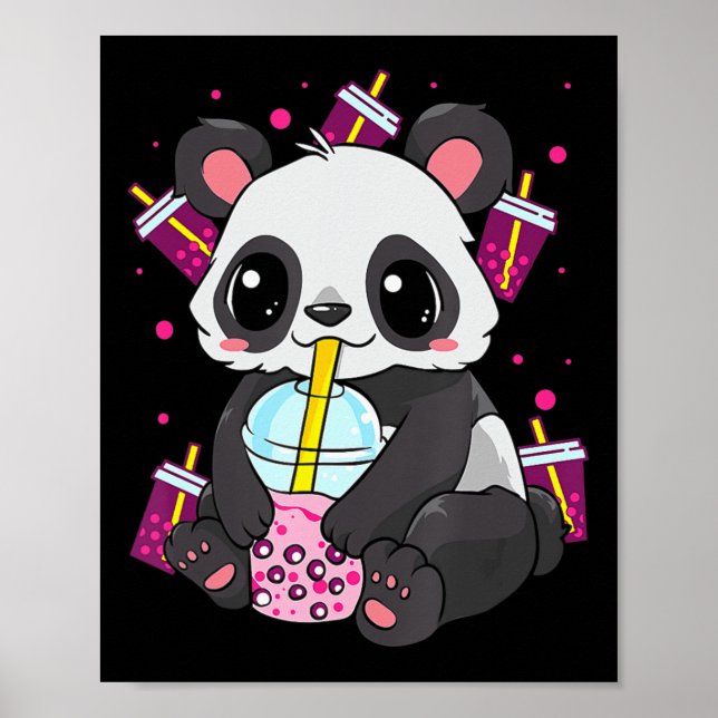 Kawaii Cute Anime Panda Boba Bubble Tea Otaku Mana Poster (Framsidan)