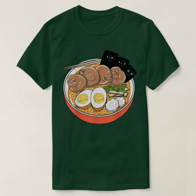 Kawaii Cute Anime Sloth Otaku Japansk Ramen Noodl T Shirt (Design framsida)