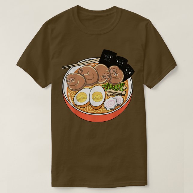 Kawaii Cute Anime Sloth Otaku Japansk Ramen Noodl T Shirt (Design framsida)