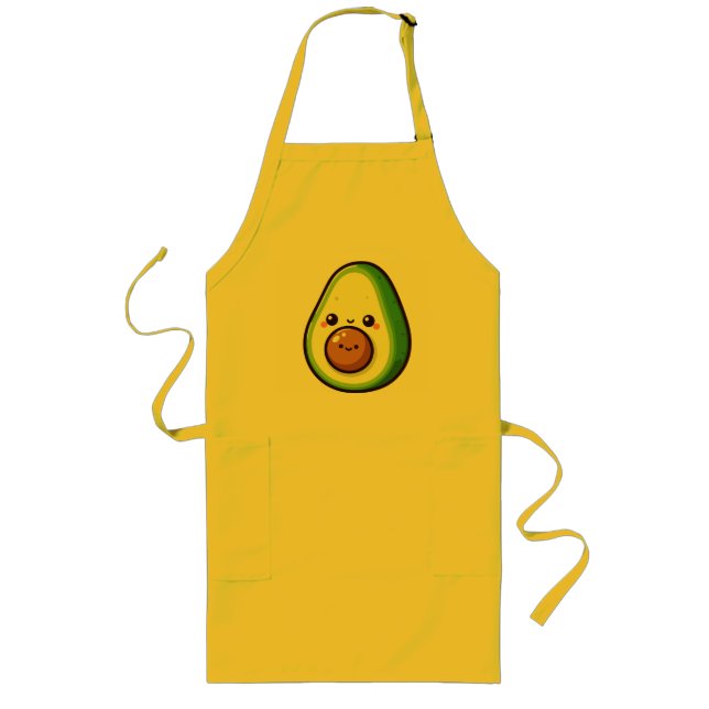 Kawaii Cute Avocado Långt Förkläde (Framsidan)