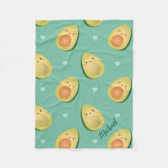 Kawaii Cute Avocados Låt oss Avocuddle Mönster Fleecefilt (Framsidan)