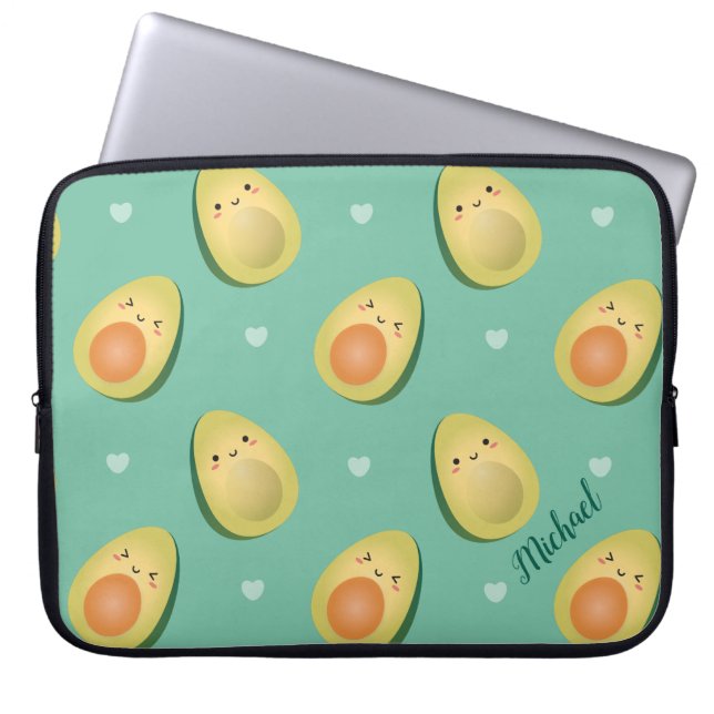 Kawaii Cute Avocados Låt oss Avocuddle Mönster Fun Laptop Fodral (Framsidan)