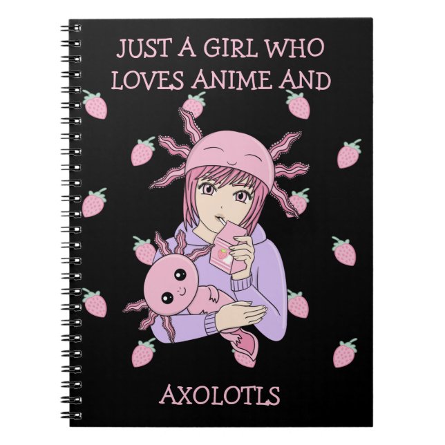 Kawaii Cute Axolotl Strawberry Mjölk Anime Anteckningsbok (Framsidan)