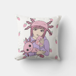 Kawaii Cute Axolotl Strawberry Mjölk Anime Kudde