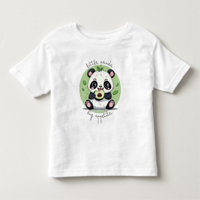 Kawaii Cute Baby Panda Eating Avocado T Shirt (Framsida)