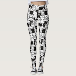Kawaii Cute Black and White Cat Mönster Leggings