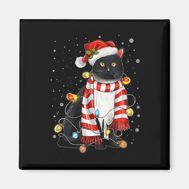 Kawaii Cute Black Santa Tangleed uppe i Julafton L Magnet (Framsidan)