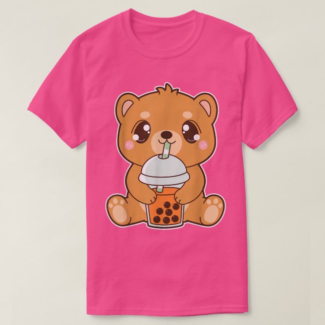 Kawaii Cute Boba Grizzly Bear Thai Ice Bubble Pear T Shirt (Design framsida)