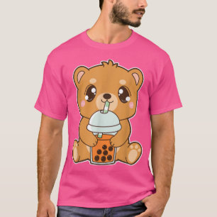 Kawaii Cute Boba Grizzly Bear Thai Ice Bubble Pear T Shirt