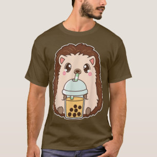 Kawaii Cute Boba Hedgehog Peach Mango Bubble Pearl T Shirt