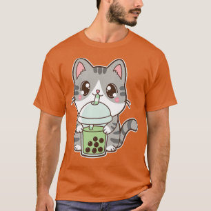 Kawaii Cute Boba Kattunge Grönt Bubble Pearl Mjölk T Shirt