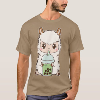 Kawaii Cute Boba Llama Alpaca Matcha Grönt Bubble T Shirt