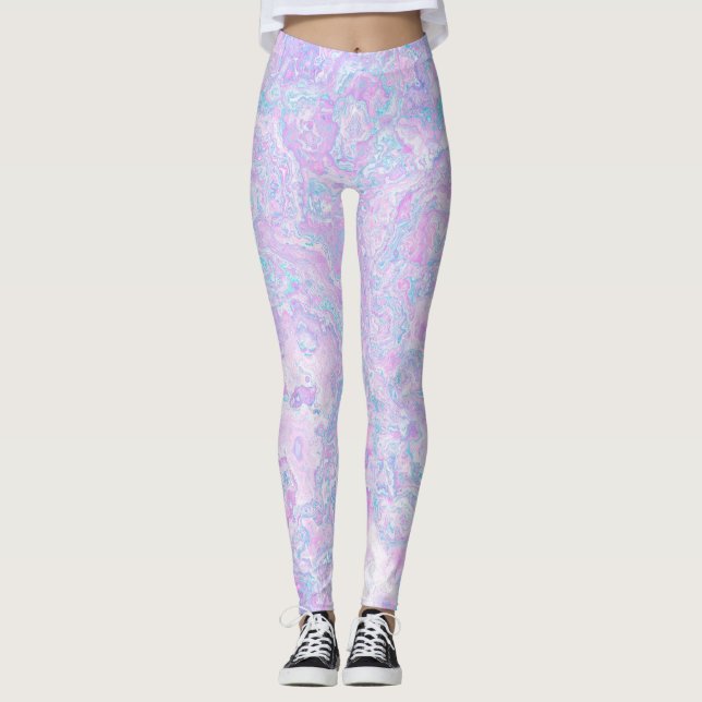 Kawaii Cute Boho Swirly Pastel Cotton Candy Marble Leggings (Framsida)