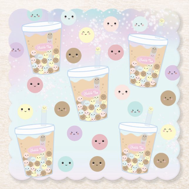 Kawaii Cute Bubble Pearl Mjölk Tea Tapioca Boba Underlägg Papper (Framsida)
