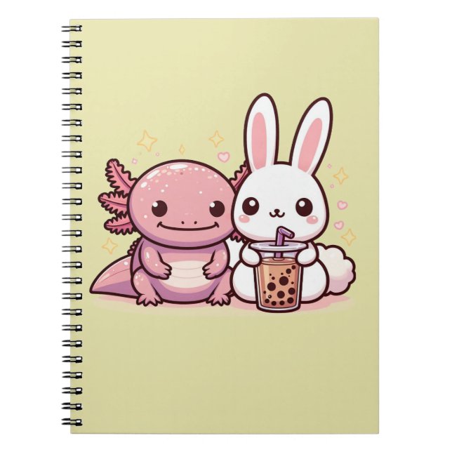 Kawaii Cute Bunny och Axolotl Binder Anteckningsbok (Framsidan)