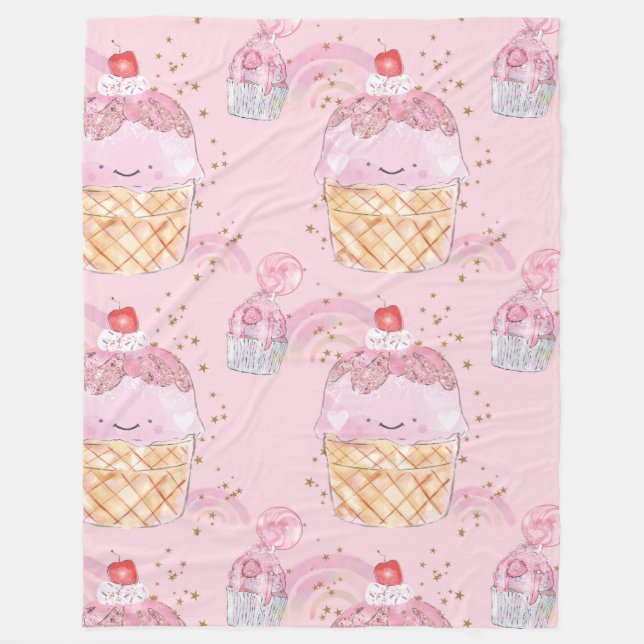 Kawaii Cute Cakes with Cherries - Pastel Lila Fleecefilt (Framsidan)