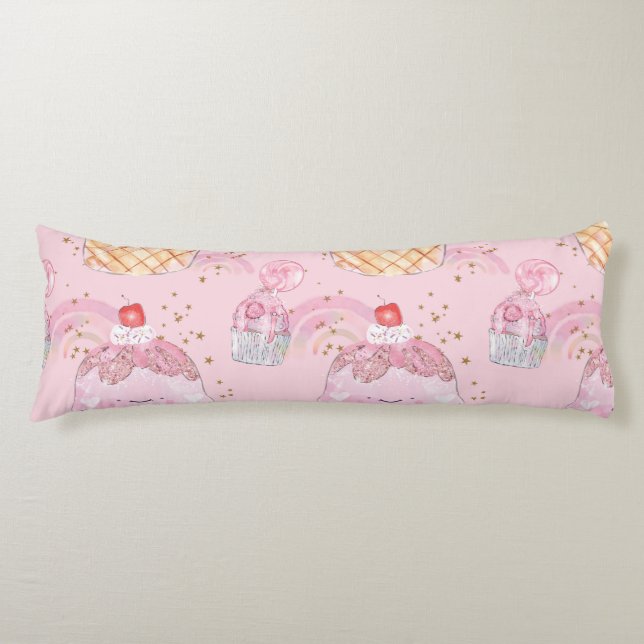 Kawaii Cute Cakes with Cherries - Pastel Lila Kroppskudde (Framsidan)