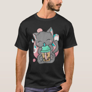 Kawaii Cute Cat Boba Bubble Mjölk Tea Anime Girls  T Shirt