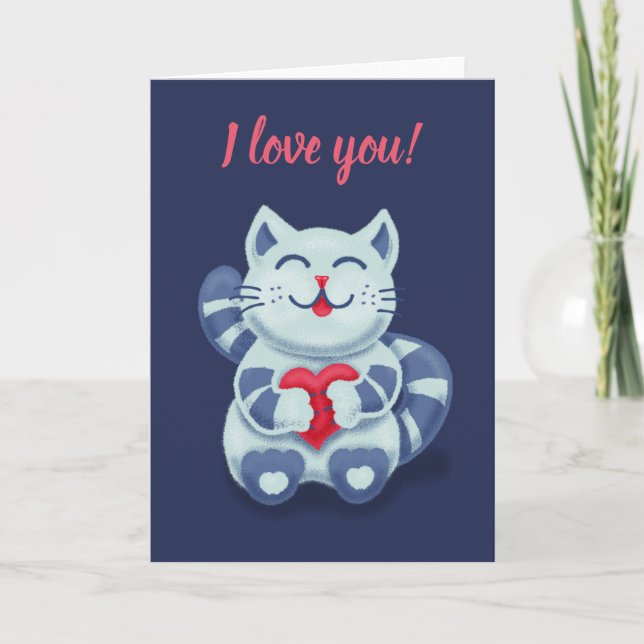 Kawaii Cute Cat I Kärlek You Helgkort (Framsida)