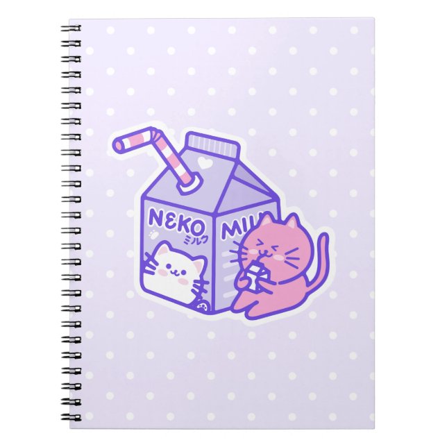 Kawaii Cute Cat med Mjölk Box Tecknad Anteckningsbok (Framsidan)