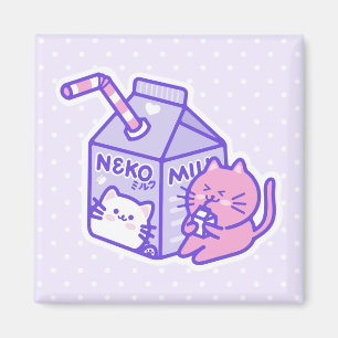 Kawaii Cute Cat med Mjölk Box Tecknad Magnet