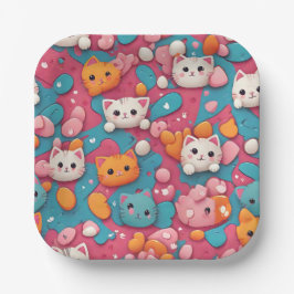 Kawaii Cute Cat Mönster Skriv ut Pappra Tallrikar