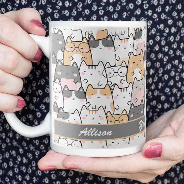 Kawaii Cute Cats Mönster Personlig Kaffemugg (Skapare uppladdad)
