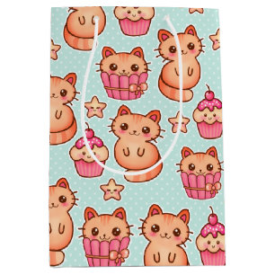 Kawaii Cute Cats Muffins Rosa och Blue Mönster