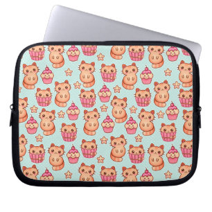 Kawaii Cute Cats Muffins Rosa och Blue Mönster Laptop Sleeve