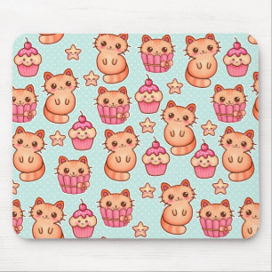 Kawaii Cute Cats Muffins Rosa och Blue Mönster Musmatta