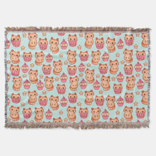 Kawaii Cute Cats Muffins Rosa och Blue Mönster Mysfilt