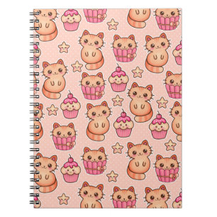 Kawaii Cute Cats och Muffins Rosa Mönster Anteckningsbok