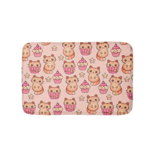 Kawaii Cute Cats och Muffins Rosa Mönster Badrumsmatta