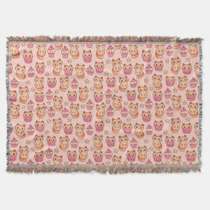Kawaii Cute Cats och Muffins Rosa Mönster Filt