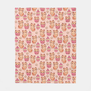 Kawaii Cute Cats och Muffins Rosa Mönster Fleecefilt