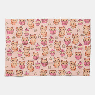 Kawaii Cute Cats och Muffins Rosa Mönster Kökshandduk