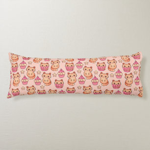 Kawaii Cute Cats och Muffins Rosa Mönster Kroppskudde