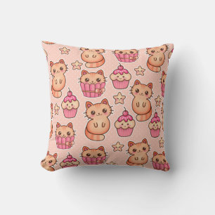 Kawaii Cute Cats och Muffins Rosa Mönster Kudde