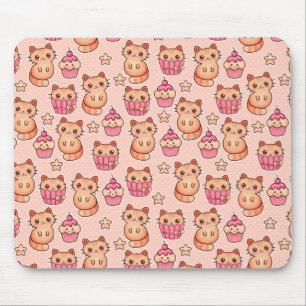 Kawaii Cute Cats och Muffins Rosa Mönster Musmatta