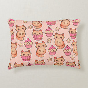 Kawaii Cute Cats och Muffins Rosa Mönster Prydnadskudde