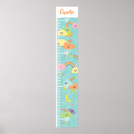 Kawaii Cute Cloud Sol Måne Rainbow Growth Diagram Poster