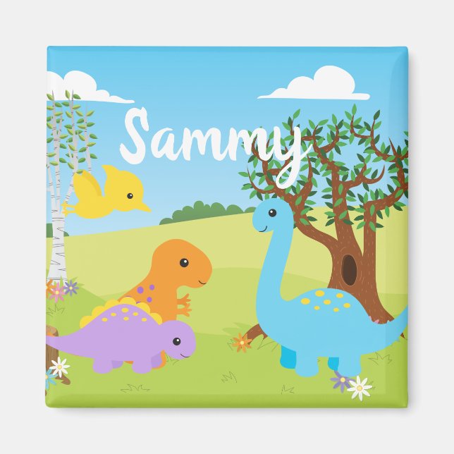 Kawaii Cute Dinosaur Friends Kids Nursery Magnet (Framsidan)