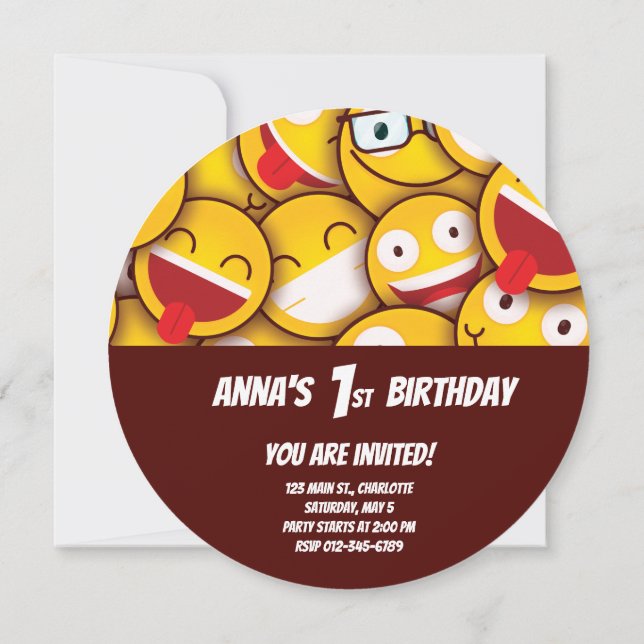 Kawaii Cute Emoji Emoticon Birthday Inbjudningar (Baksida)