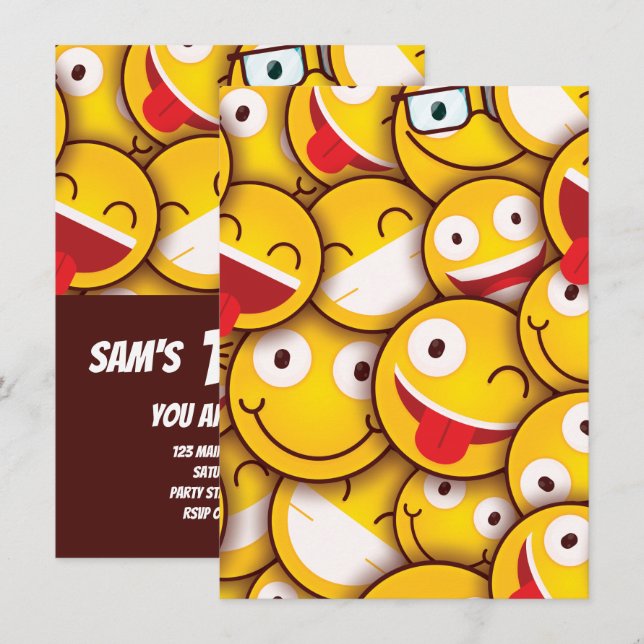 Kawaii Cute Emoji Emoticon Birthday Inbjudningar (Fram/baksida)