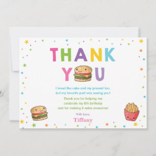 Kawaii Cute Fast Food Burger Party Flicka Tack Kort